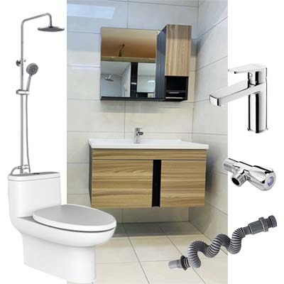 恒洁卫浴套餐三（坐便器75PT+浴室柜BC6052-080+龙头+花洒+角阀+排水管）